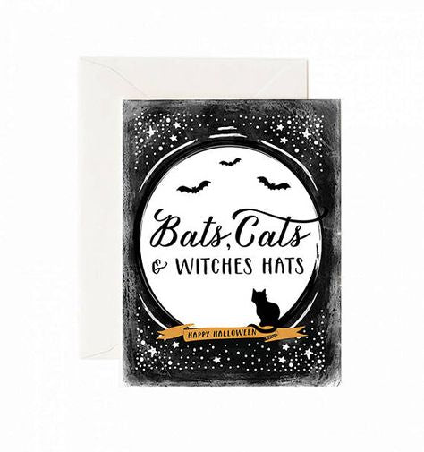 Bats, Cats & Witches Hats Halloween Card