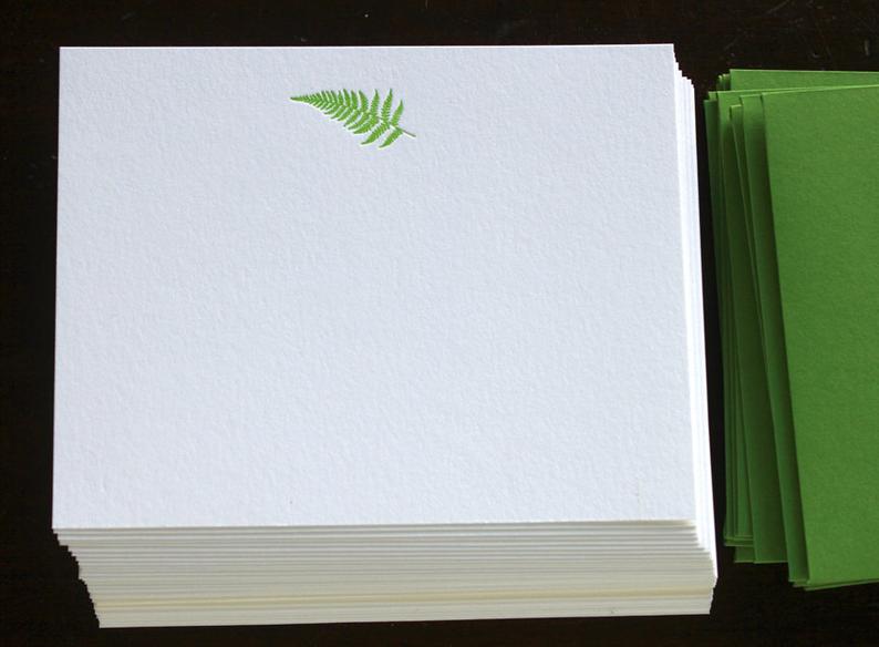 Flat Card Set with Letterpress Fern
