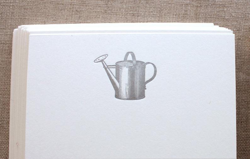 Flat Card Set with Letterpress Watering Can