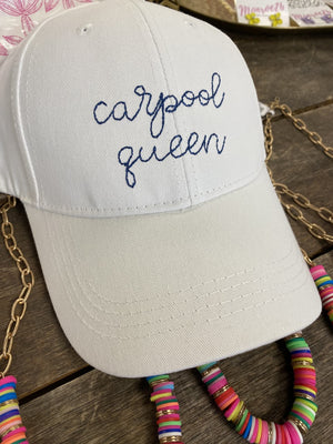 Cotton White Carpool Queen Embroidered Hat